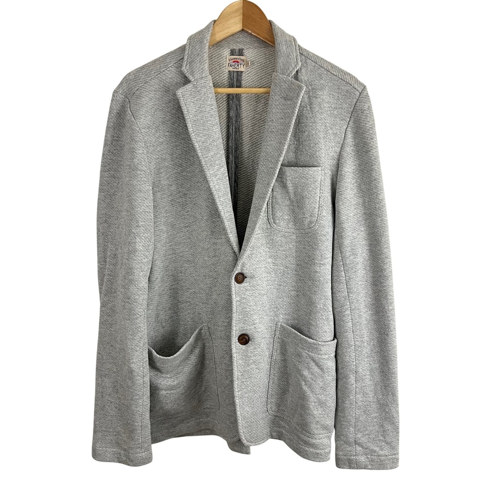 Faherty Inlet Knit Blazer Mens Medium Gray Organic Cotton Casual Sport Coat